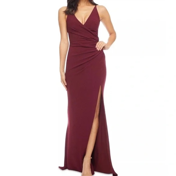 Dress the Population Jordan Plunge Neck Gown | Burgundy | Size S | Like Bew - Picture 1 of 12